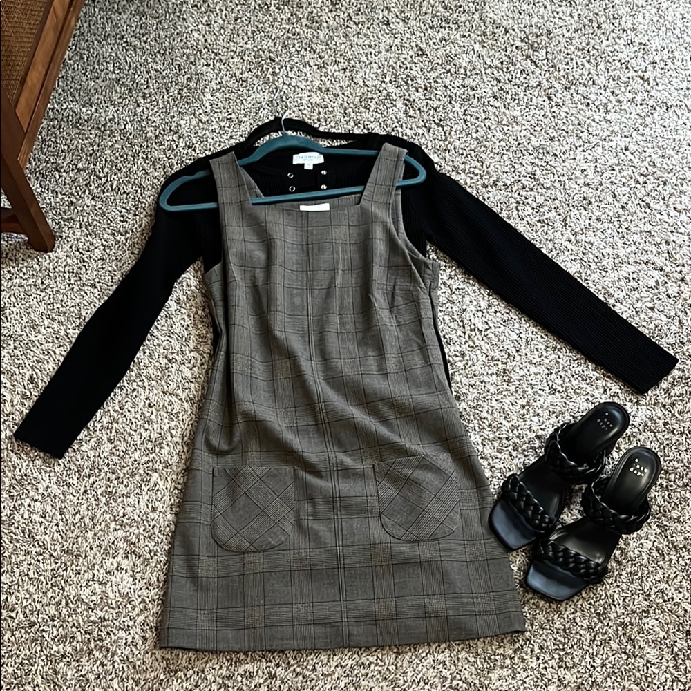 Gray Plaid Pinafore Dress